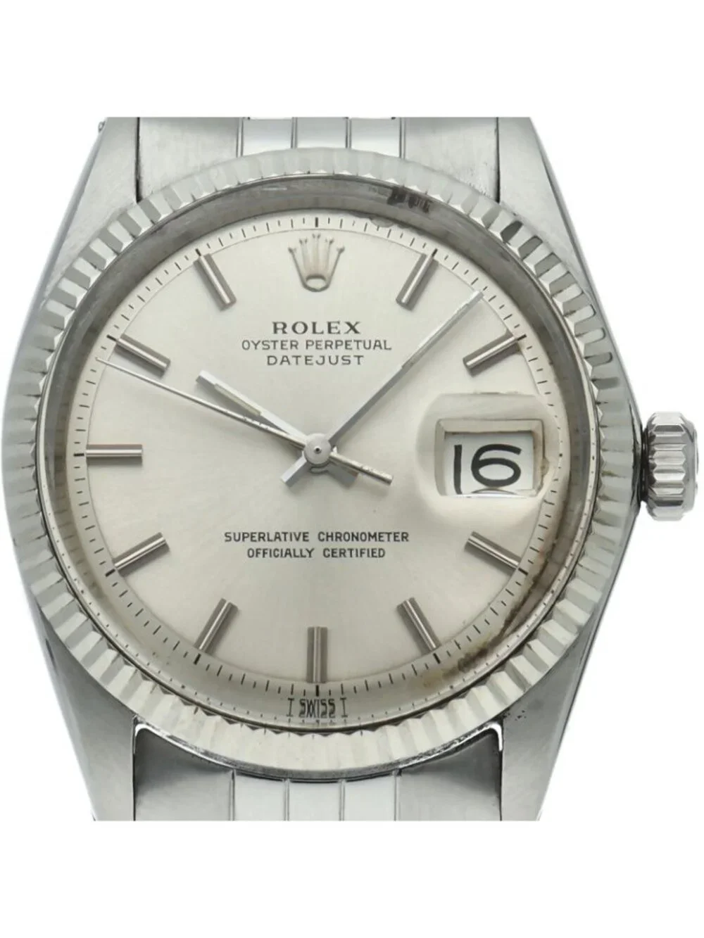 Rolex Datejust Watch Tritium Antique 18k White Gold SS Silver Polished